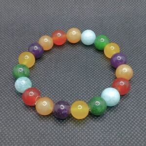 Multicolor Gemstone Bracelet Handmade 10mm Beaded Colorful Rainbow Stretch NEW